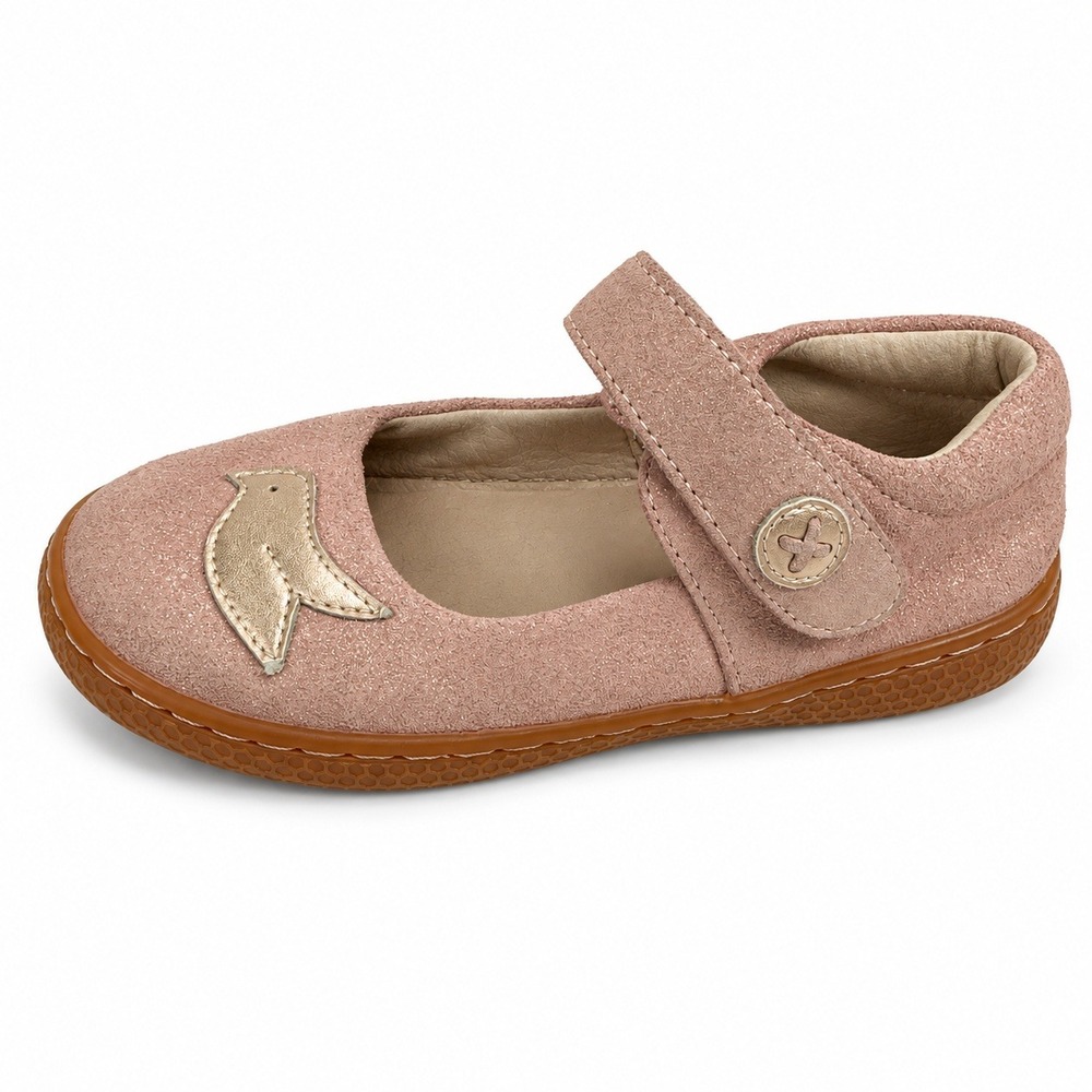 Livie & Luca 13 PIO Mary Jane Pink Suede Bird Applique Shimmer Flats Shoes